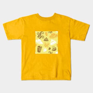 Cafe Yellow Vibe Coffee Dessert Sweets Pattern Kids T-Shirt